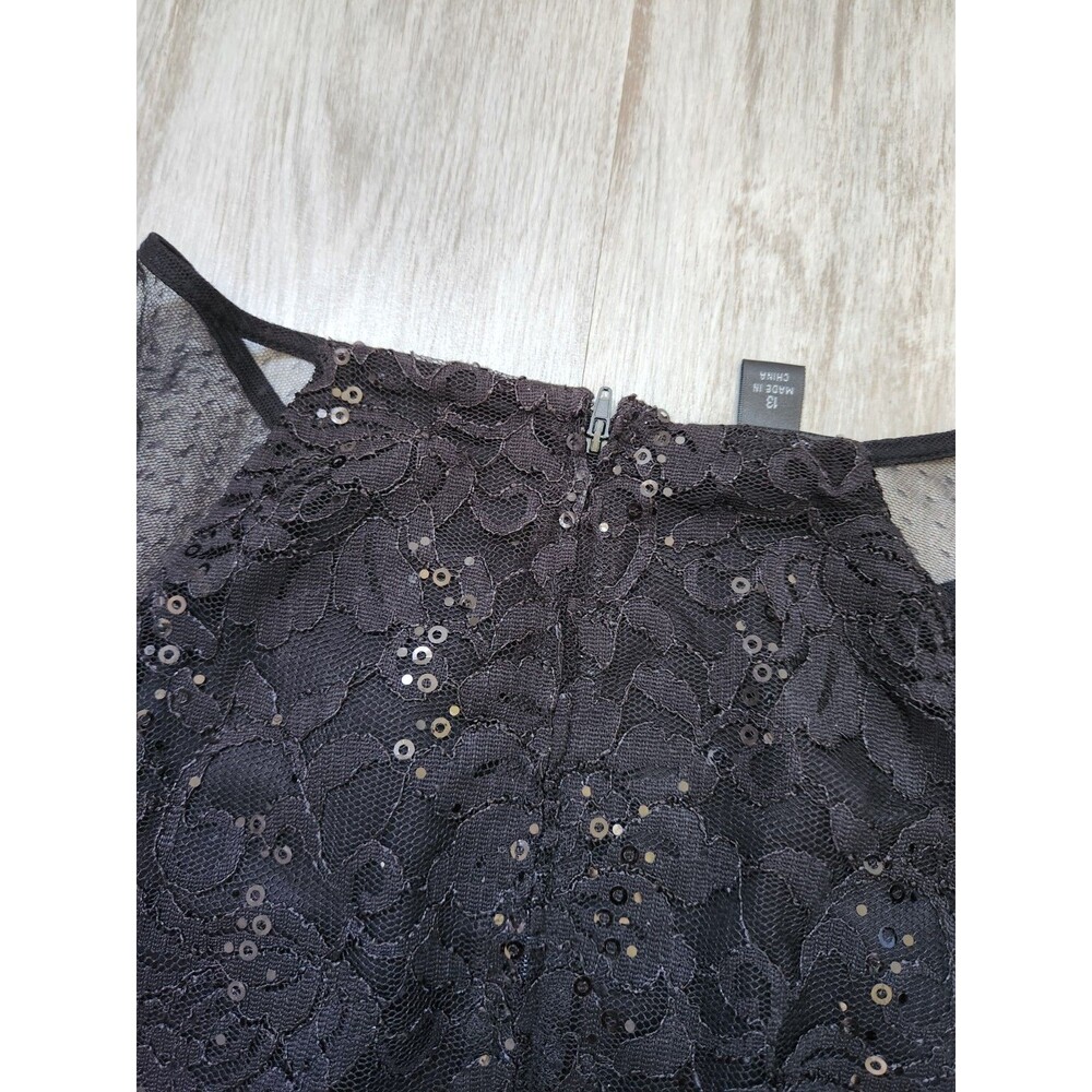 By & By Black Sequin Lace Mini Dress Sheer Mesh Cutout Bodycon Sz 13 EUC - Picture 12 of 12